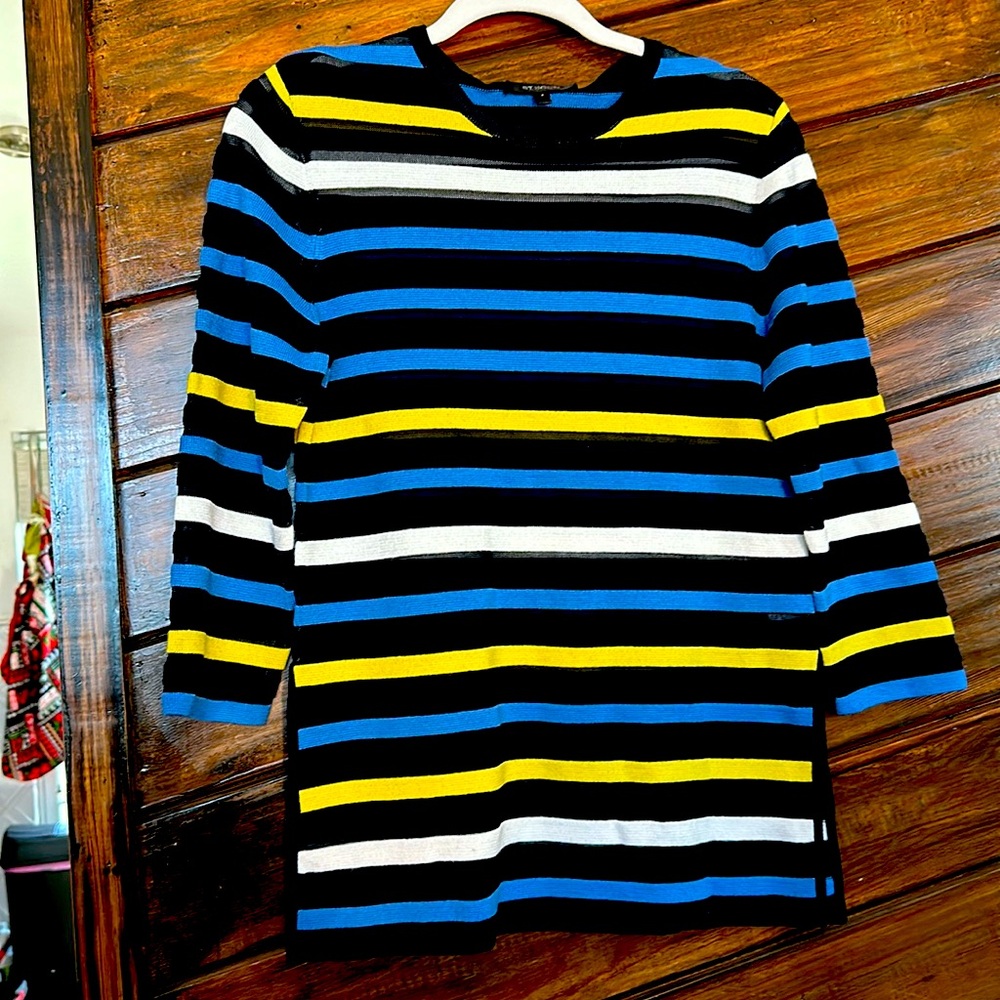 St. John 3/4 sleeve black, yellow and white striped knit top size small